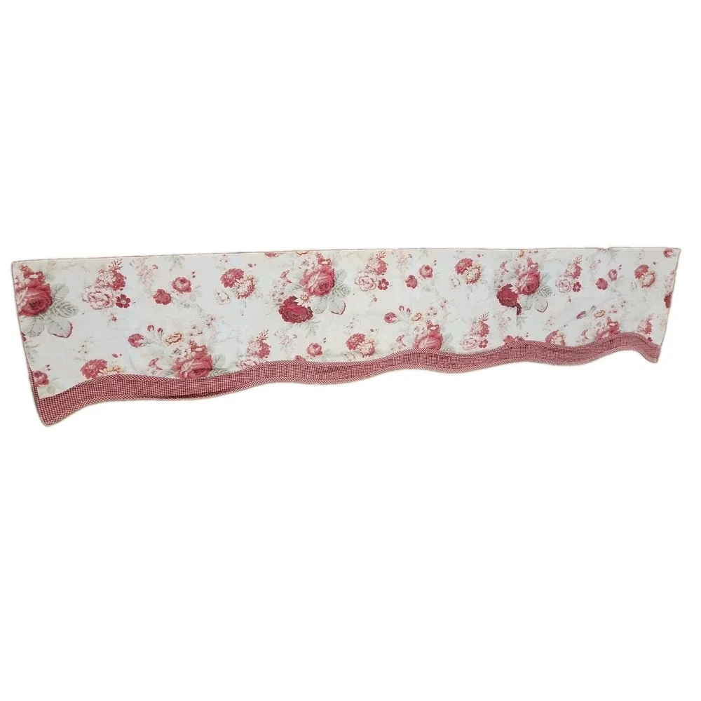 Waverly NORFOLK ROSES Red Gingham Layered Scalloped Valance 15 X 76 Cottagecore